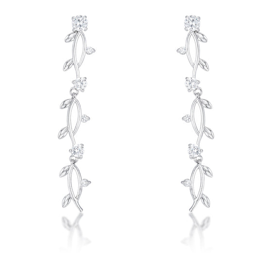 1.1Ct Vine Design Rhodium Earrings