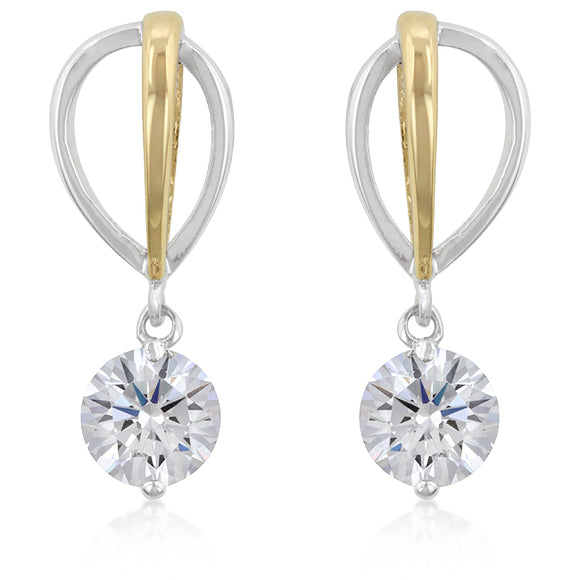 Two-tone Finish Cubic Zirconia Drop Earrings