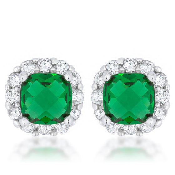 Liz 2ct Emerald CZ White Gold Rhodium Classic Cushion Stud Earrings