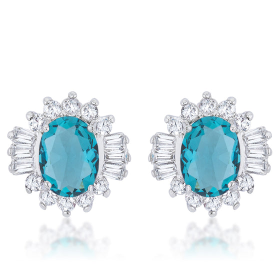 Chrisalee 3.3ct Aqua CZ White Gold Rhodium Classic Stud Earrings