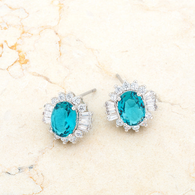 Chrisalee 3.3ct Aqua CZ White Gold Rhodium Classic Stud Earrings