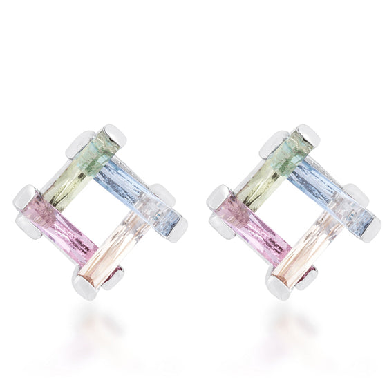 Myra 10ct Multicolor CZ Rhodium Stud Earrings