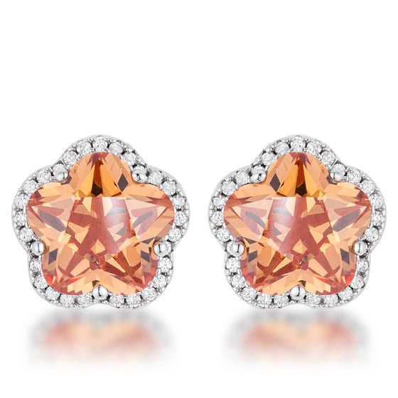 Floral Cut Champagne CZ  Stud Earrings