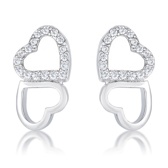 .17 Ct Melded Hearts Rhodium and CZ Stud Earrings